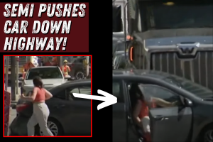 Semi-Truck Pushes Sedan: Close Call on the Highway