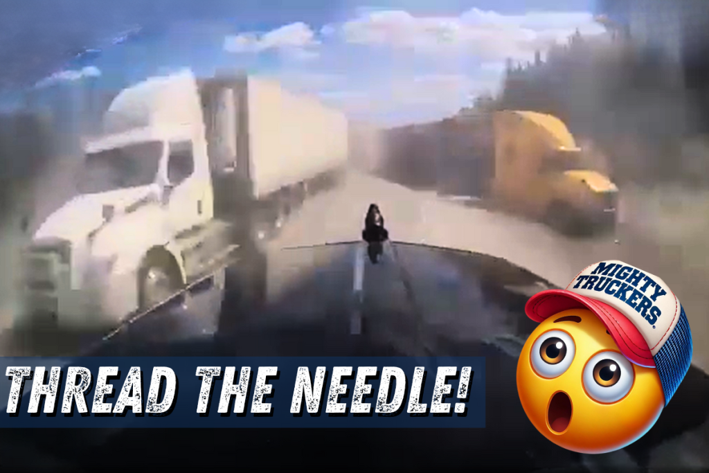 Trucker "Threads the Needle" on Dangerous Highway!