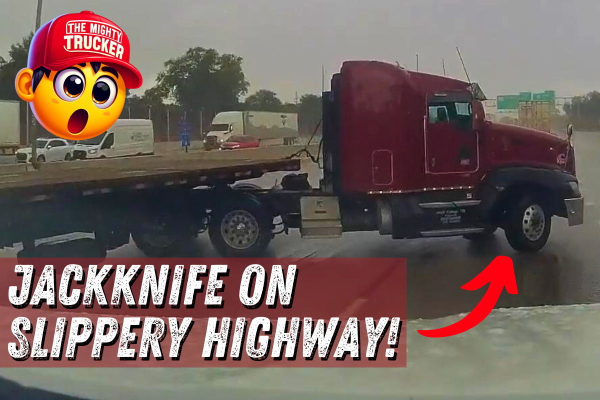 WATCH: Jackknife Scare on Rainy Highway