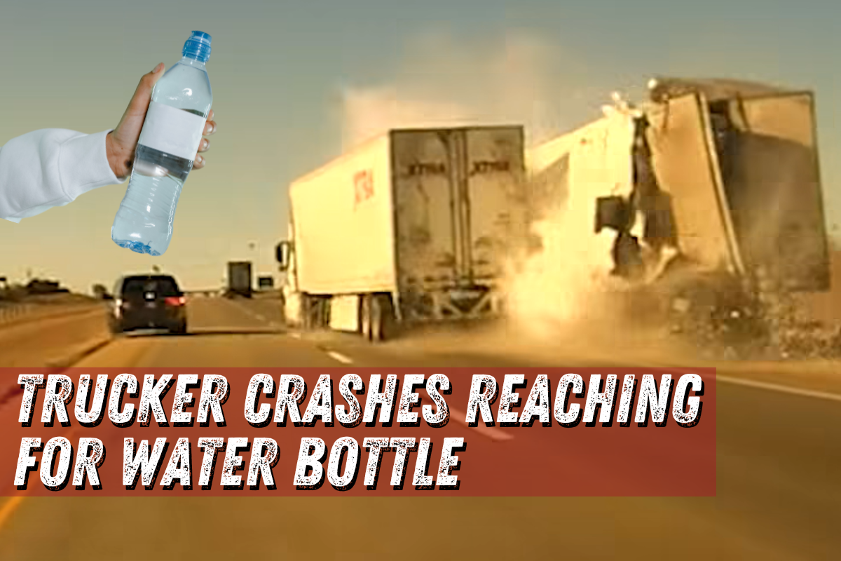 Dashcam Video: Trucker Crashes Reaching for Water Bottle