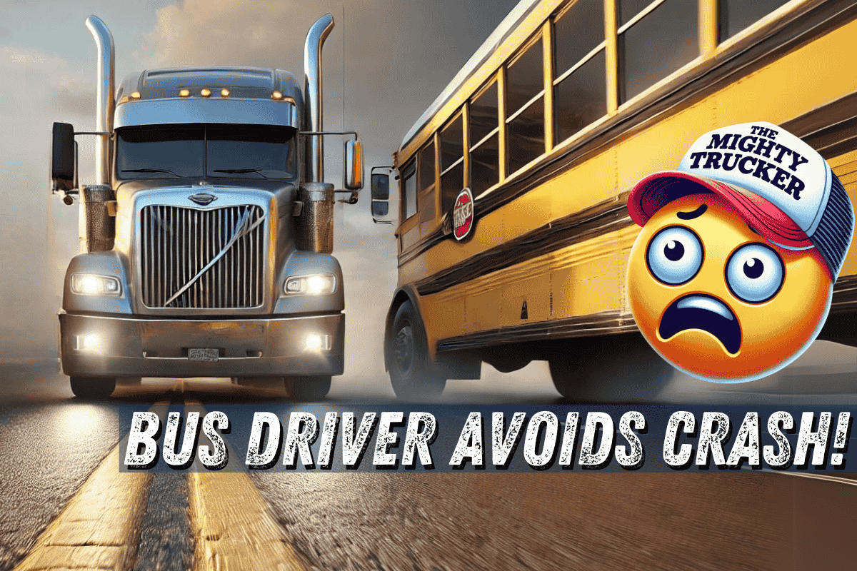 School Bus Driver Avoids Head-On Crash with Semi