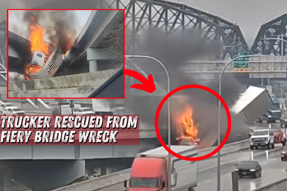Hanging by a Thread: Semi Driver Pulled From Fiery Bridge Wreck