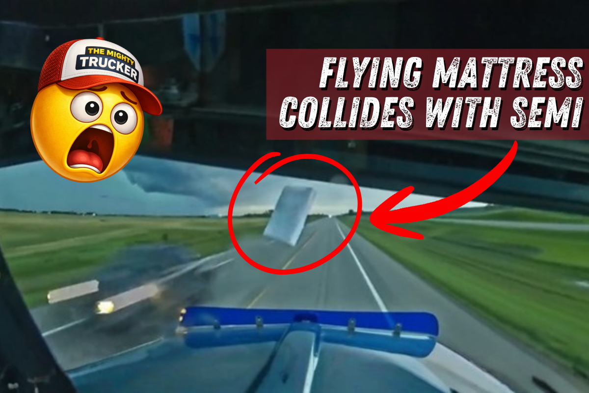 Dashcam: Flying Mattress Collides with Semi