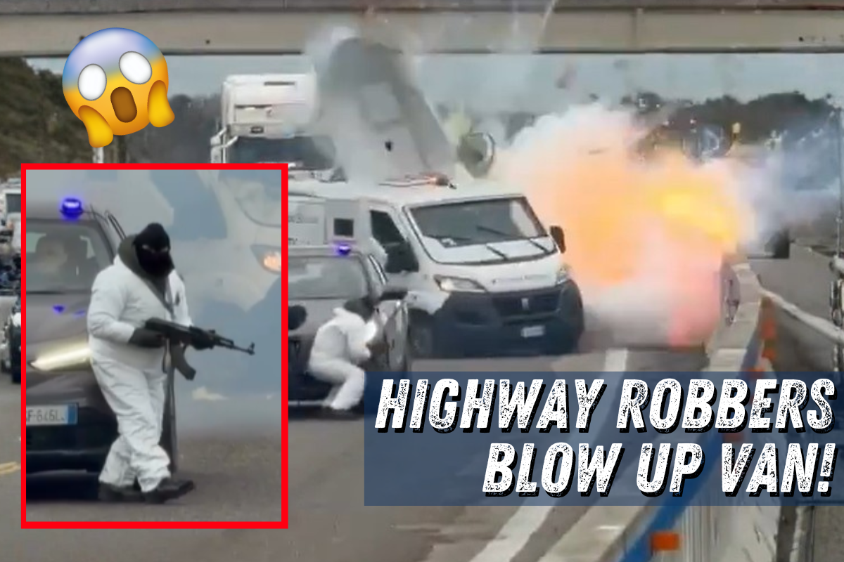 Armed Robbers Block Highway and Blow Up Armored Van