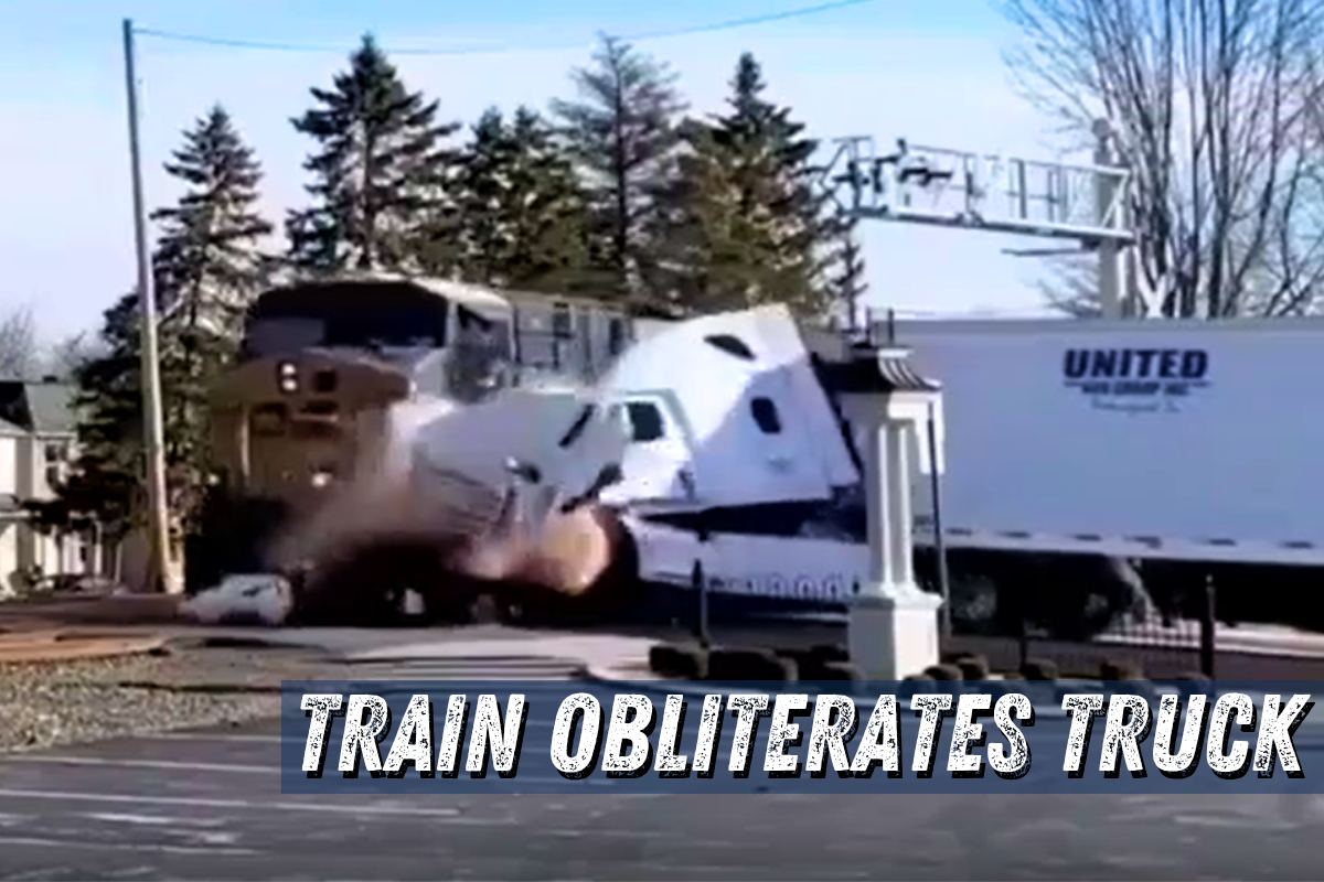 Train Obliterates Stuck Truck