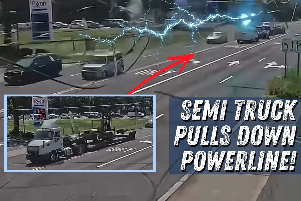 Watch: Semi Hauling Forklift Rips Down Power Lines, Sending Sparks Flying