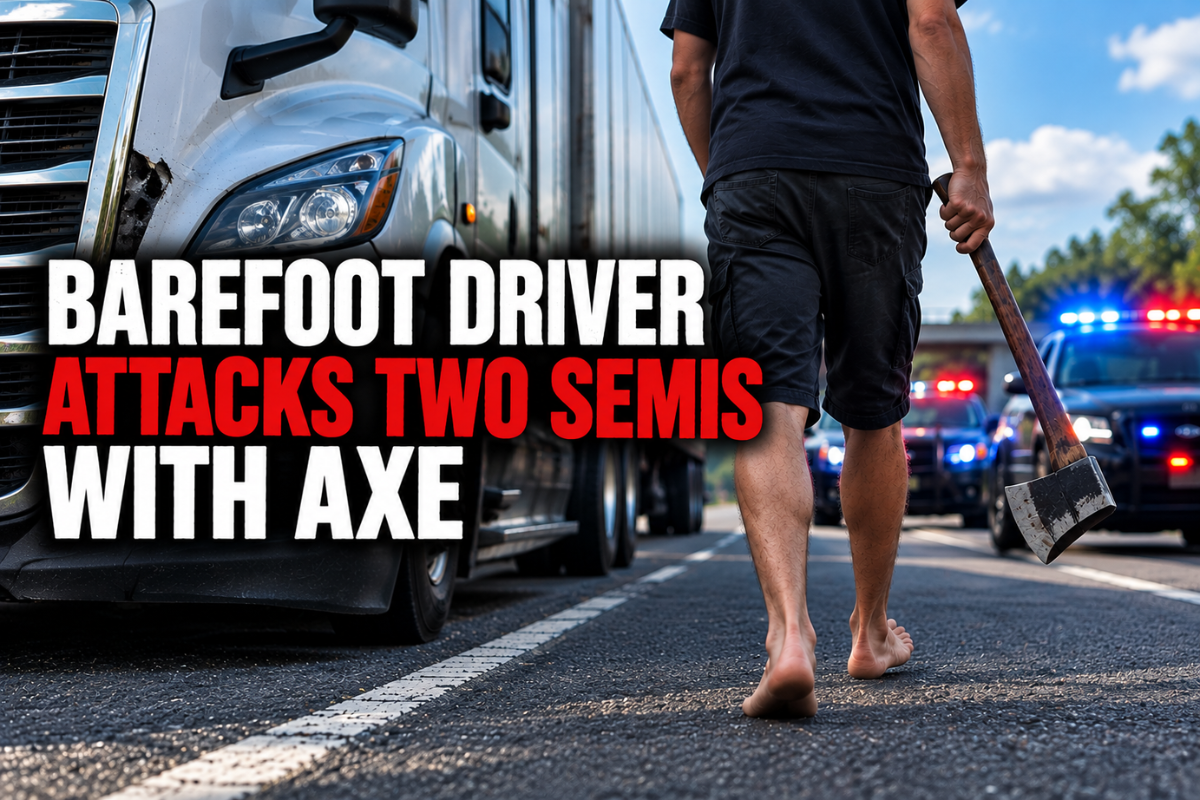 Axe-Wielding Barefoot Driver Attacks 2 Semi Trucks