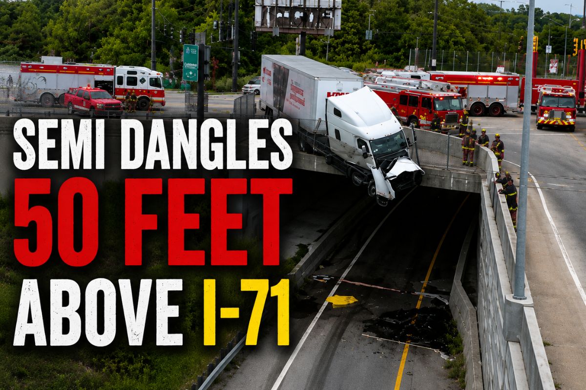 Semi Dangles 50 Feet Above I-71 After Brake Failure