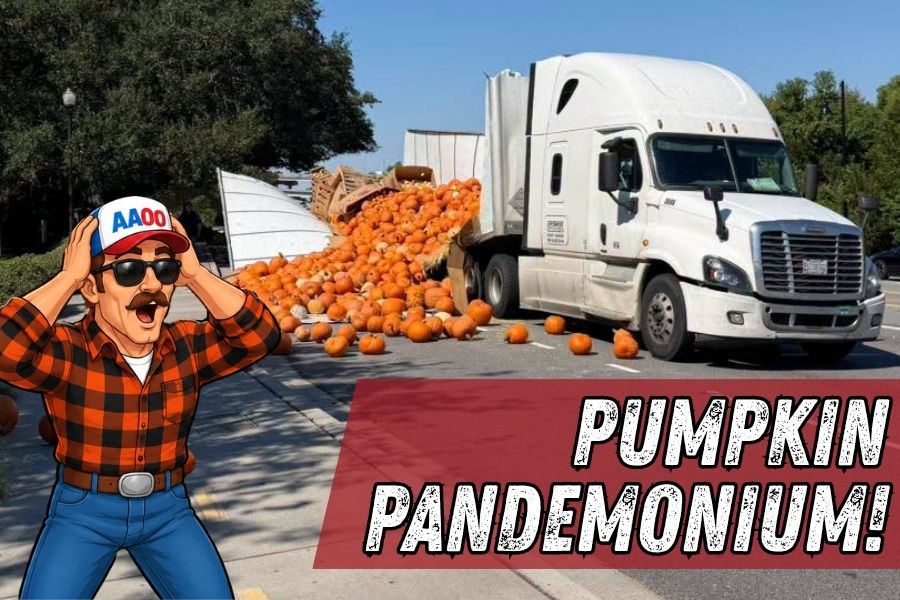 Semi Spills Hundreds of Pumpkins Across Road